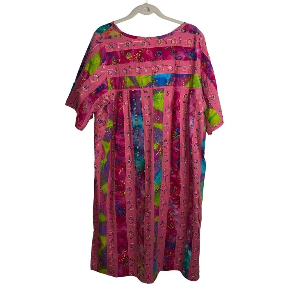 Vintage Womens Dress Size Large Pink Tie Dye Embroidered Patchwork Midi - Picture 2 of 10